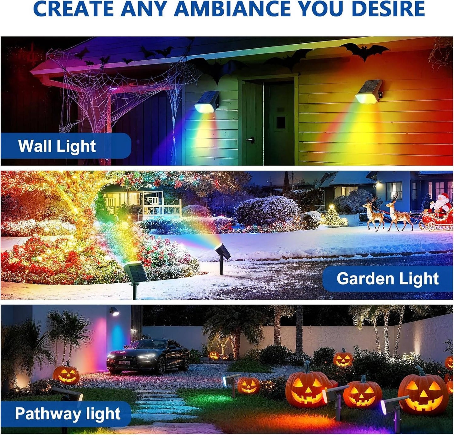 Spots solaires d'extérieur, projecteurs de jardin étanches IP65 avec 2 modes d'éclairage et activation automatique pour cour et paysage, lot de 4