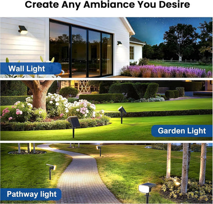 Spots solaires d'extérieur, projecteurs de jardin étanches IP65 avec 2 modes d'éclairage et activation automatique pour cour et paysage, lot de 4