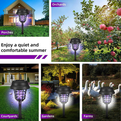 Lampe-piège à moustiques solaire pour terrasses, jardins et confort extérieur, contre moucherons, mouches et insectes, lot de 4