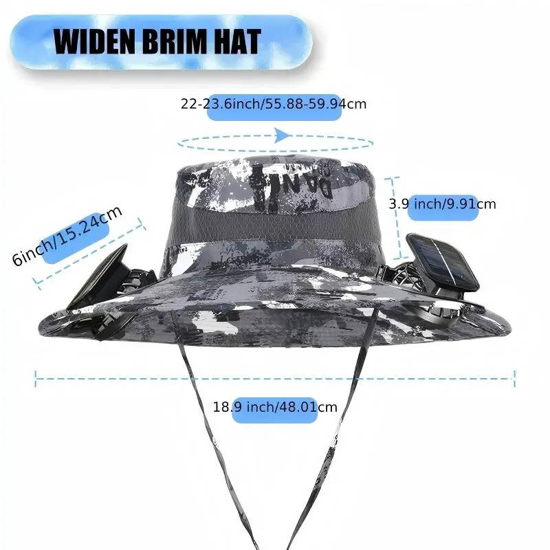 Chapeau de soleil à large bord d'extérieur avec 2 ventilateurs solaires, protection UV pour homme et femme, chapeau rafraîchissant pour le camping et la randonnée